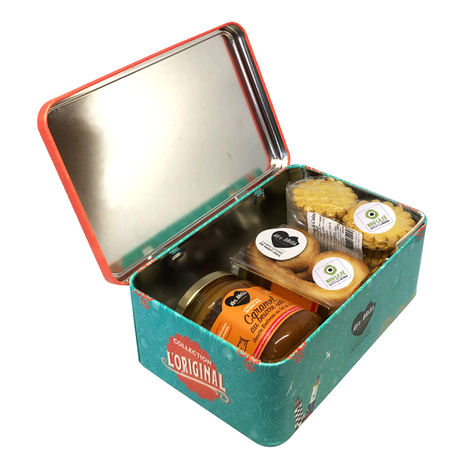 Boîte à sucre ” Île de la Réunion “, assortiment 2 biscuits et caramel au beurre salé - 440g