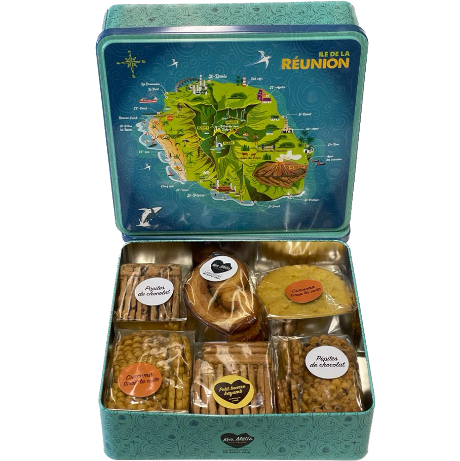 Boîte Gran-Mèr, "Île de la Réunion", assortiment de 6 biscuits - 750 g