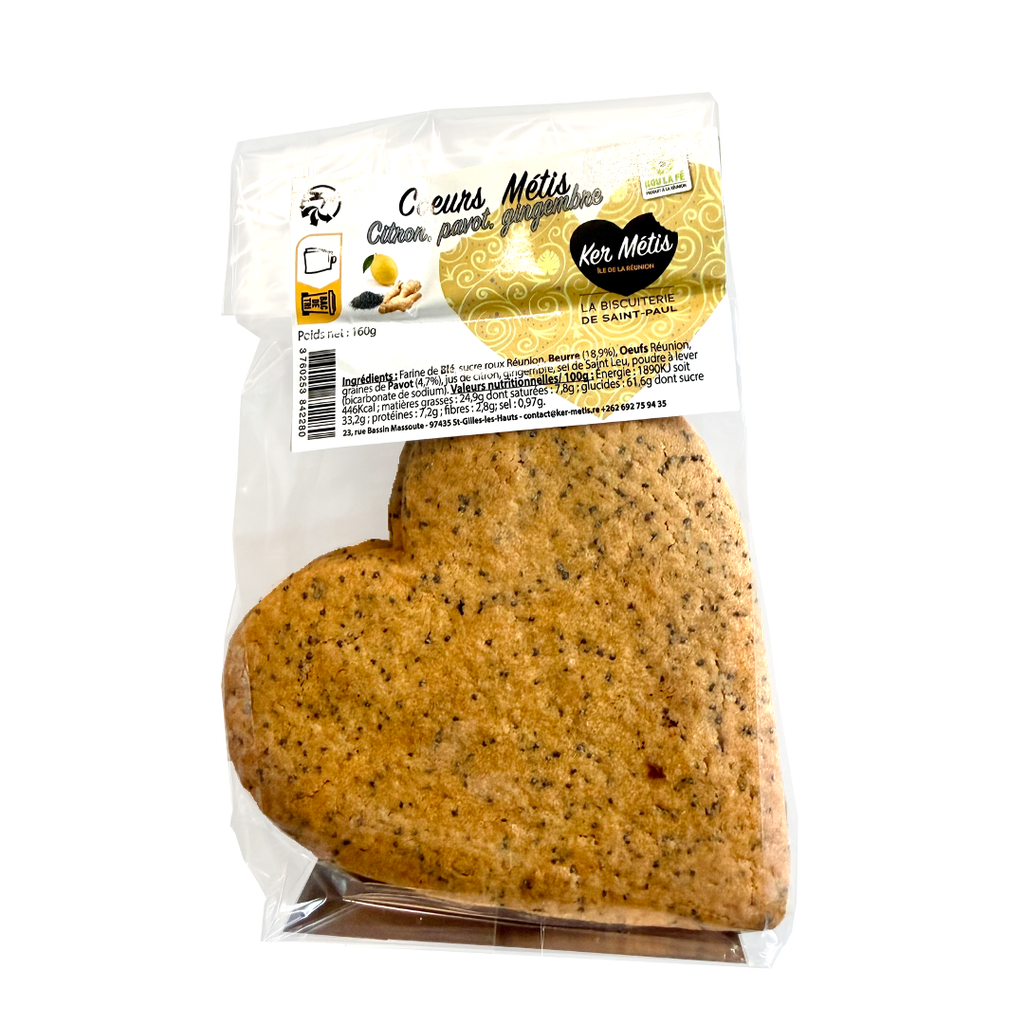 Biscuits "Cœurs Métis" citron, gingembre et pavot (x4)