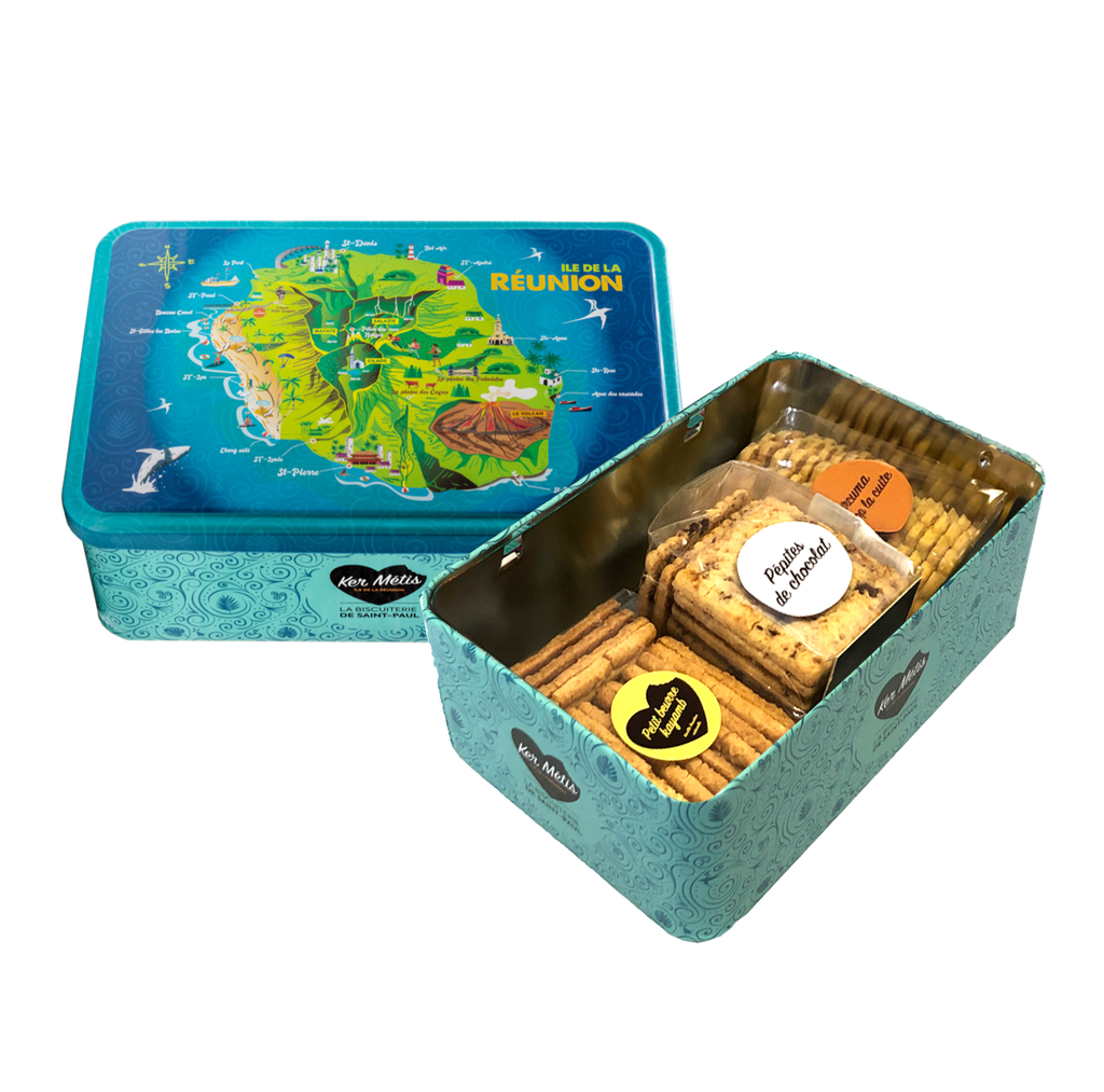 Boîte à sucre "Île de la Réunion" , assortiment 3 biscuits - 400g