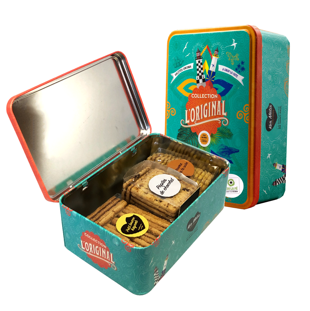 Boîte à sucre décor "L'original", assortiment 3 biscuits - 400 g