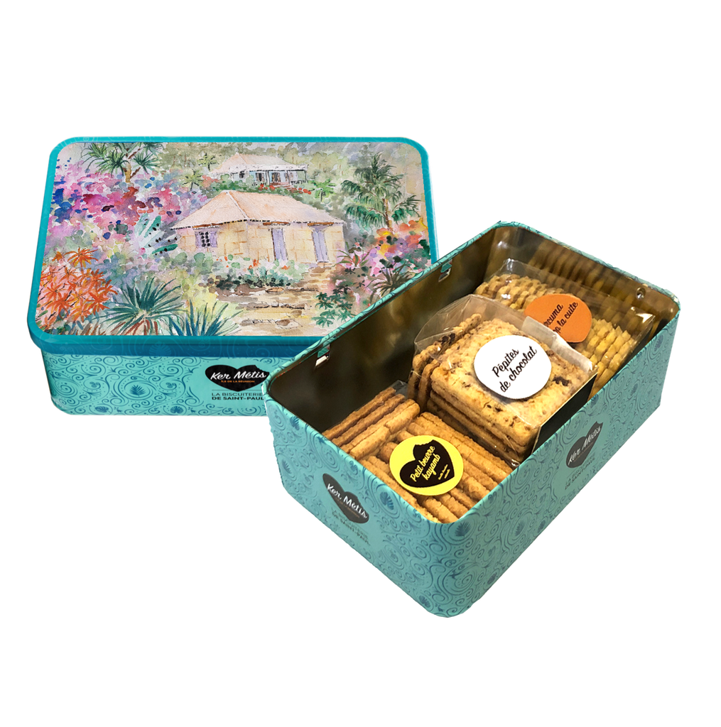 Boîte à sucre "Jardin Kréol", assortiment 3 biscuits - 400g