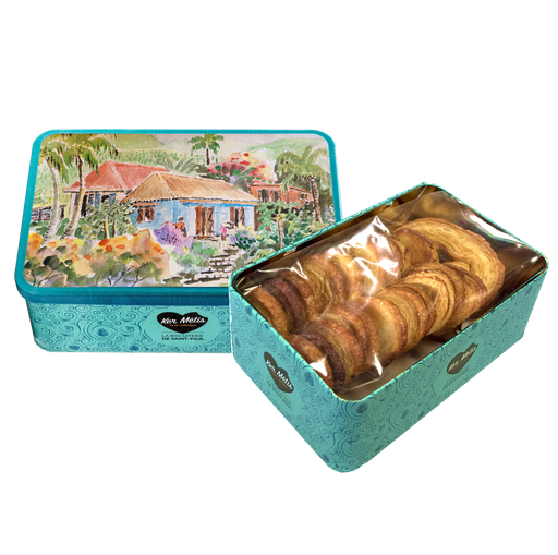 [3188] Boîte à sucre "Kaz bleue", palmiers extra pur beurre crème de patate douce chocolat- 280 g