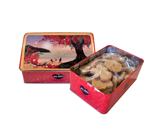 [3416] Boîte à sucre "Flamboyant", Sablés O Zépices (formes assorties) - 300g